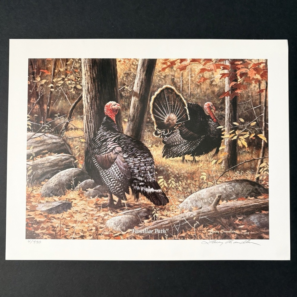 Larry Chandler Wild Turkeys Familiar Path Art Print Signed Numbered 1992 14x11"